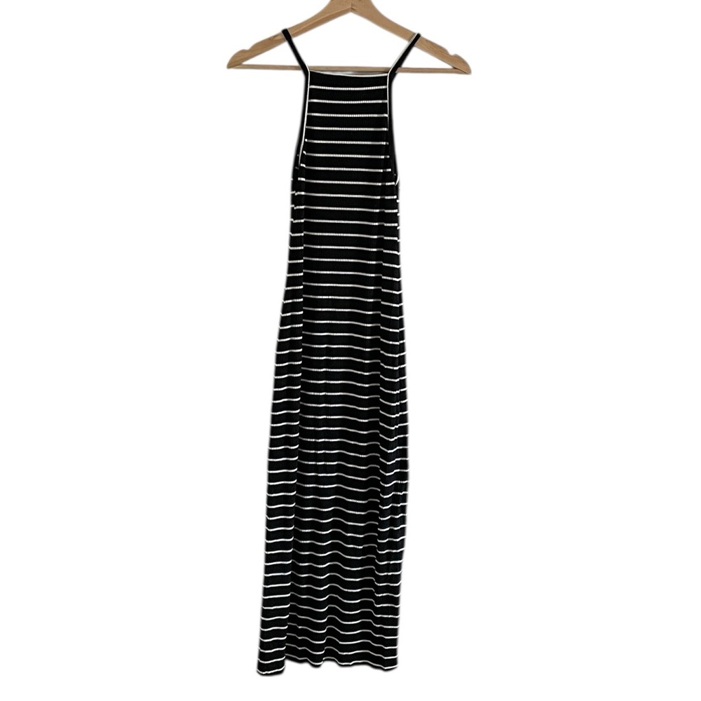 Reformation Carson Midi Dress Women’s Size Large Striped Ribbed Black White‎ - Picture 4 of 8